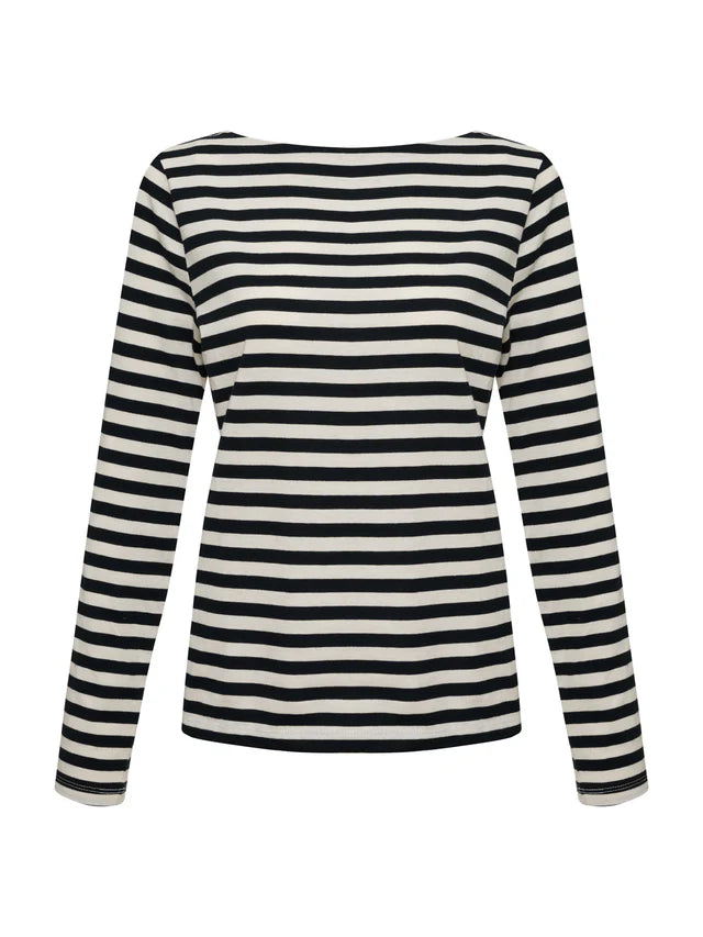 BOATNECK LONG SLEEVE TEE - OAT/BLACK STRIPE