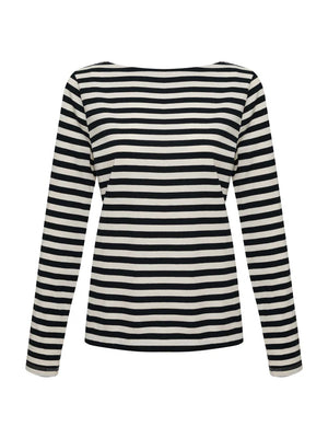 BOATNECK LONG SLEEVE TEE - OAT/BLACK STRIPE