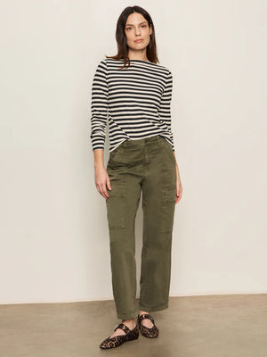 BOATNECK LONG SLEEVE TEE - OAT/BLACK STRIPE