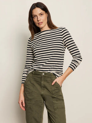 BOATNECK LONG SLEEVE TEE - OAT/BLACK STRIPE