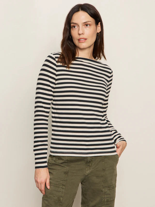 BOATNECK LONG SLEEVE TEE - OAT/BLACK STRIPE