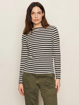 BOATNECK LONG SLEEVE TEE - OAT/BLACK STRIPE