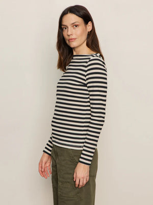 BOATNECK LONG SLEEVE TEE - OAT/BLACK STRIPE