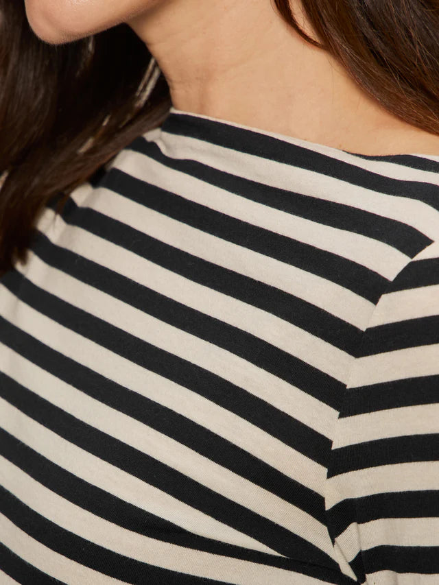 BOATNECK LONG SLEEVE TEE - OAT/BLACK STRIPE