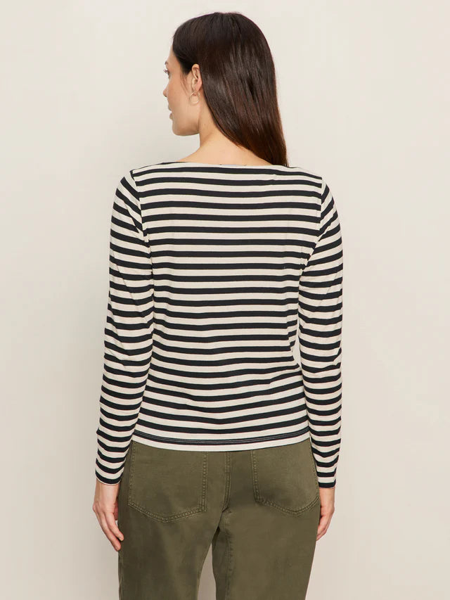 BOATNECK LONG SLEEVE TEE - OAT/BLACK STRIPE