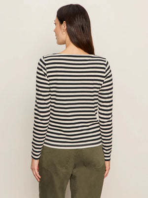 BOATNECK LONG SLEEVE TEE - OAT/BLACK STRIPE