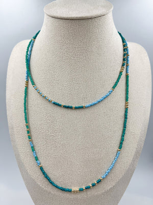 LONG SEED BEAD NECKLACE - BLUE AQUA