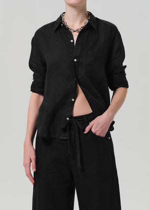 KAYLA SHRUNKEN LINEN SHIRT - BLACK