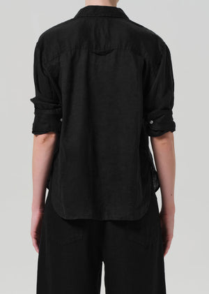KAYLA SHRUNKEN LINEN SHIRT - BLACK