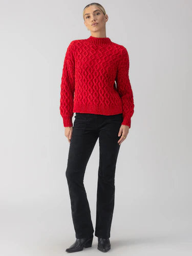 CABLE MOCK NECK SWEATER - MARS RED