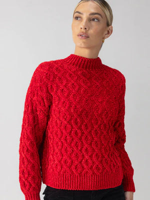 CABLE MOCK NECK SWEATER - MARS RED