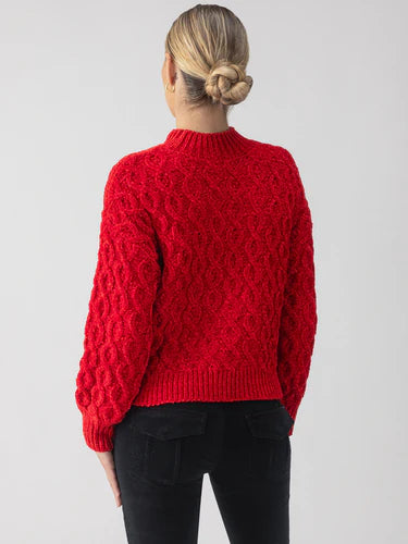 CABLE MOCK NECK SWEATER - MARS RED