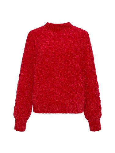 CABLE MOCK NECK SWEATER - MARS RED