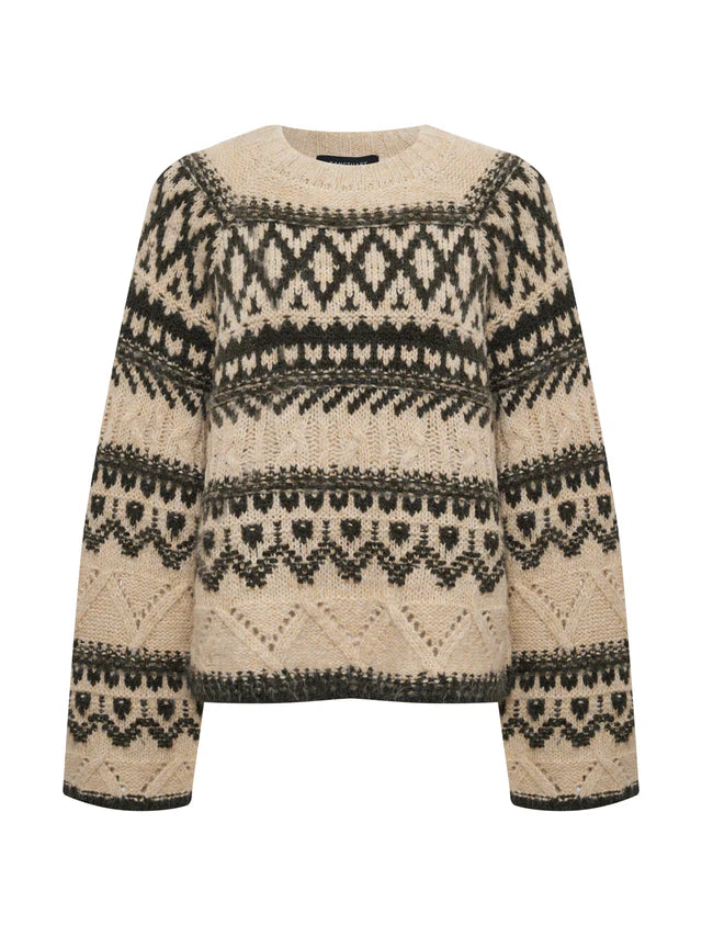 FAIRISLE CREW NECK SWEATER - LIGHT OAT
