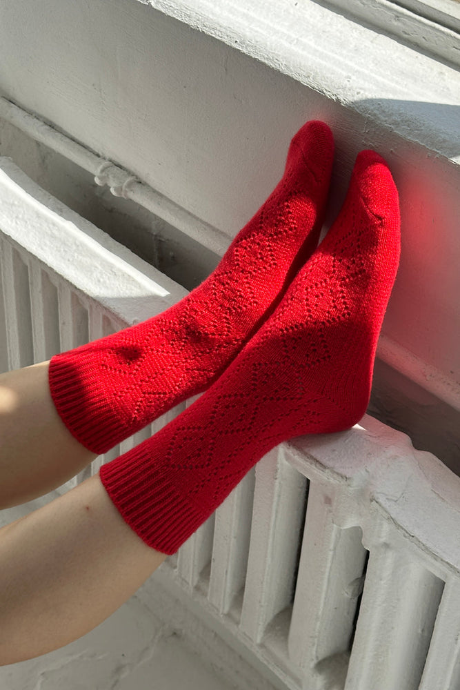 CASHMERE POINTELLE SOCKS - RED