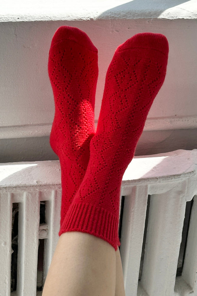 CASHMERE POINTELLE SOCKS - RED