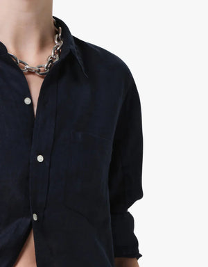 KAYLA SHRUNKEN LINEN SHIRT - NAVY