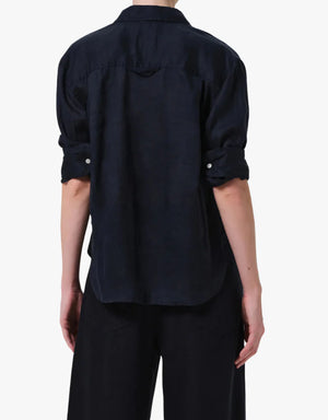 KAYLA SHRUNKEN LINEN SHIRT - NAVY