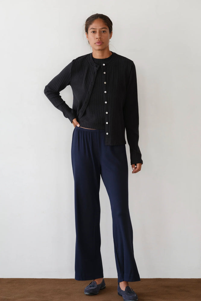 THE BABY RIB SCALLOP PANT - NAVY