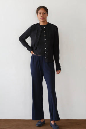 THE BABY RIB SCALLOP PANT - NAVY