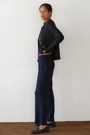THE BABY RIB SCALLOP PANT - NAVY