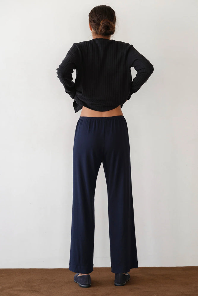THE BABY RIB SCALLOP PANT - NAVY