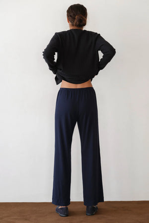 THE BABY RIB SCALLOP PANT - NAVY