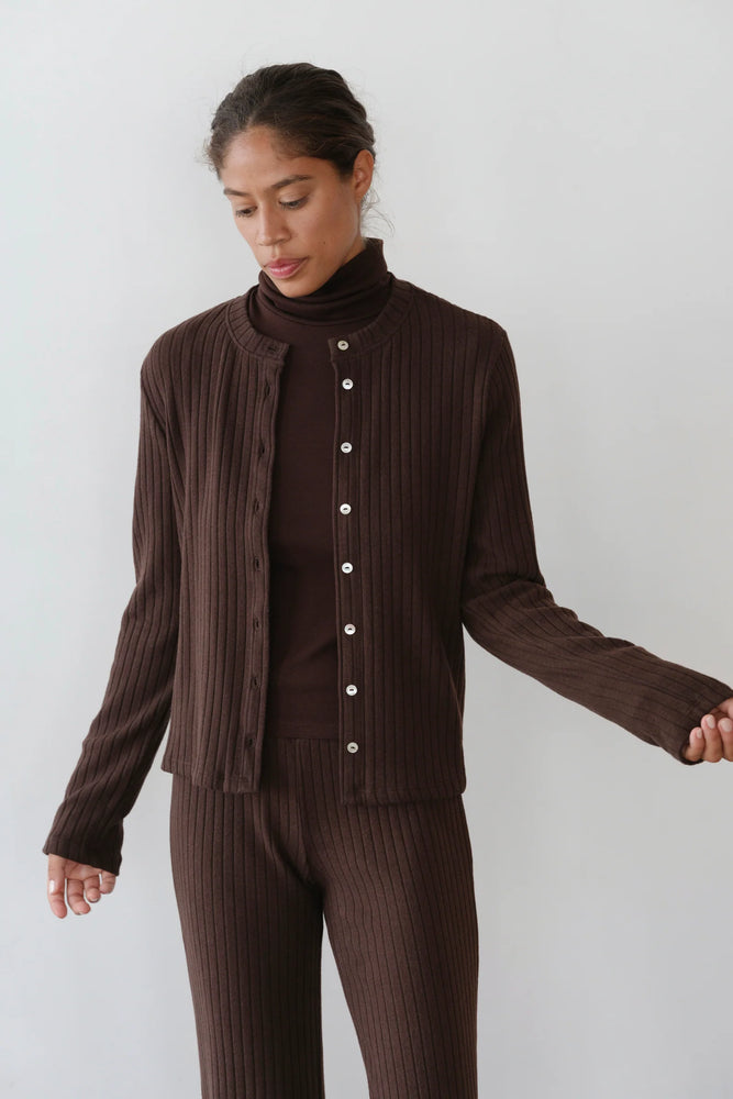 THE SWEATER RIB CARDI - ESPRESSO
