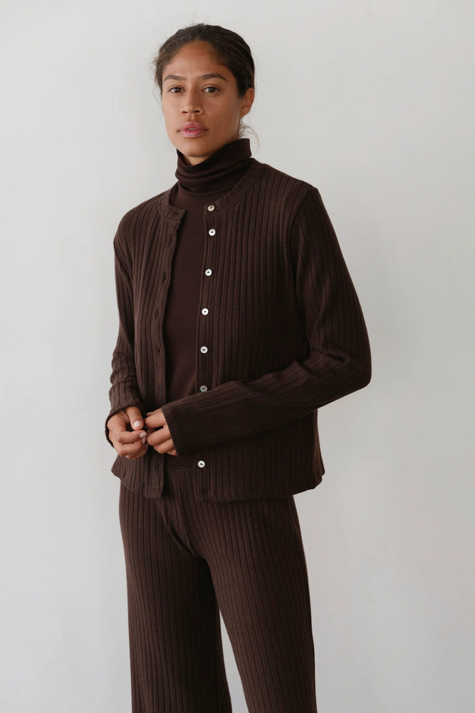 THE SWEATER RIB CARDI - ESPRESSO
