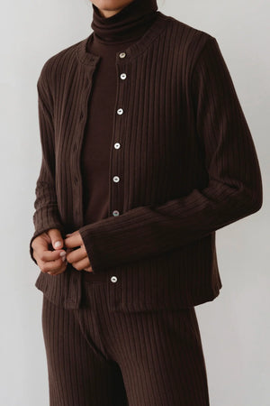 THE SWEATER RIB CARDI - ESPRESSO