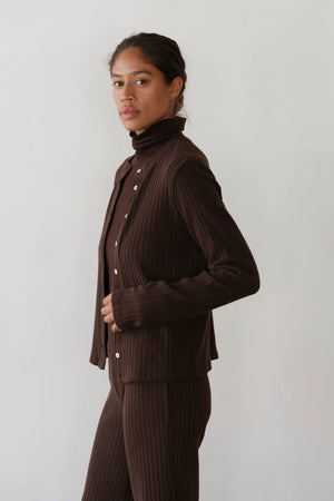 THE SWEATER RIB CARDI - ESPRESSO