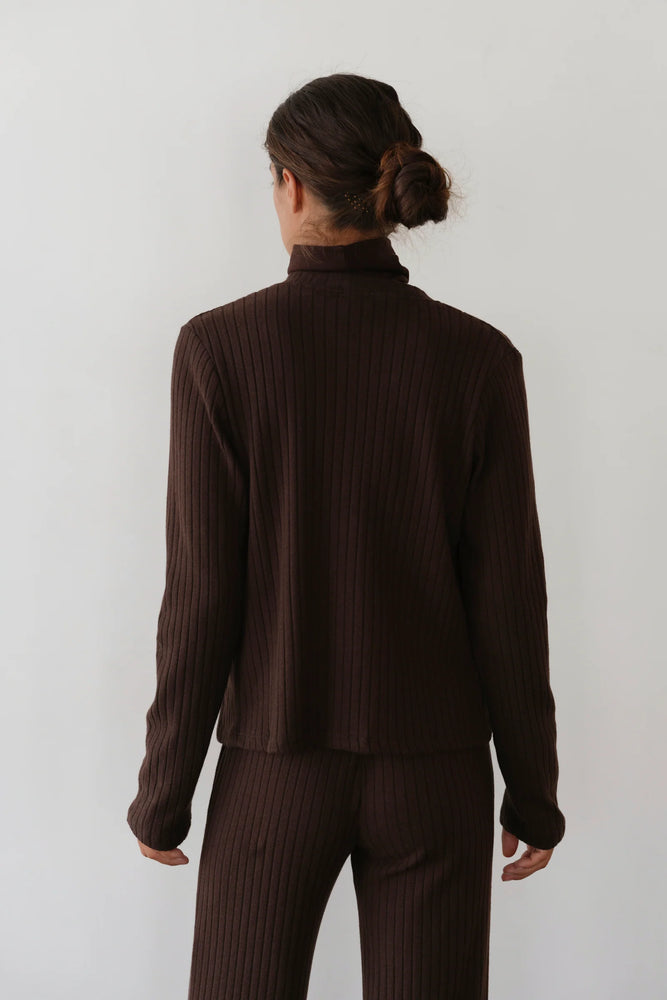 THE SWEATER RIB CARDI - ESPRESSO
