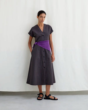 CAVA SEERSUCKER DRESS - BROWN/NAVY Velnica Cotton Seersucker Dress