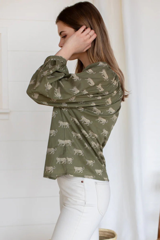 FRANCES BLOUSE - OLIVE CHEETAH