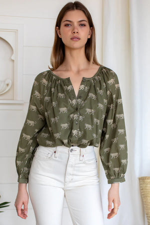 FRANCES BLOUSE - OLIVE CHEETAH