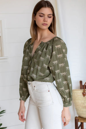 FRANCES BLOUSE - OLIVE CHEETAH