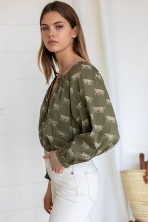 FRANCES BLOUSE - OLIVE CHEETAH