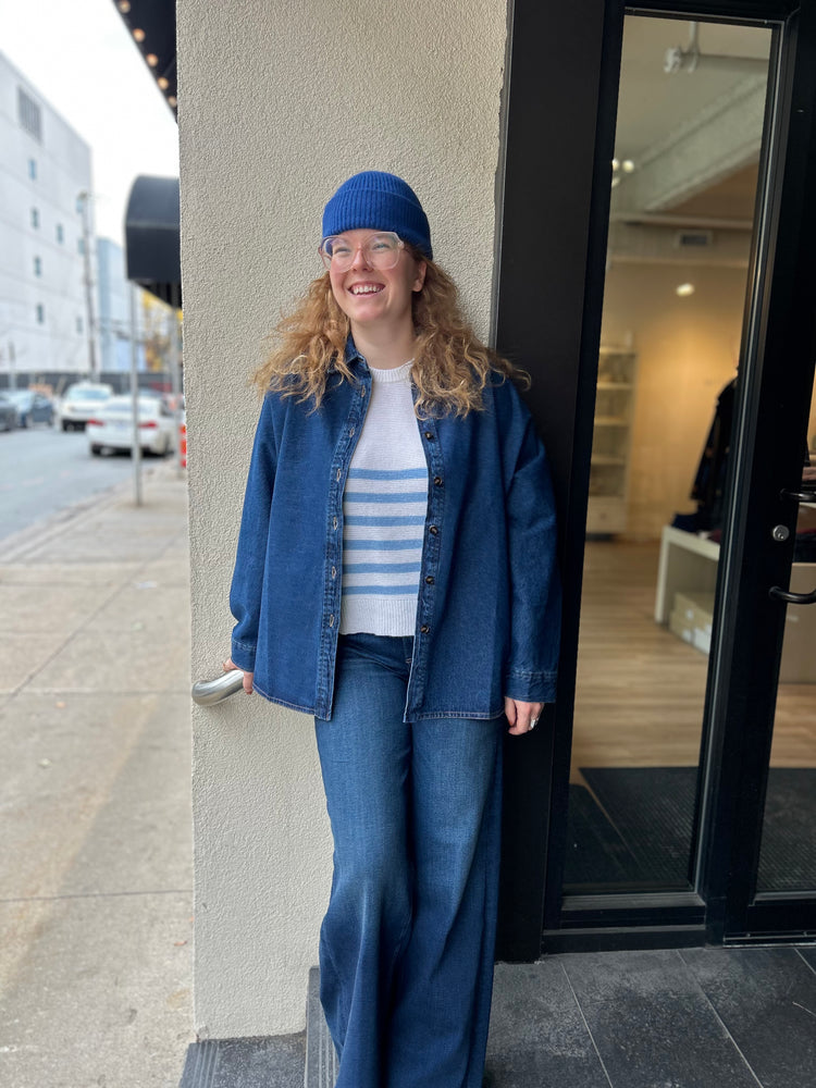 BRETON STRIPE LINKS STITCH RAGLAN CREW