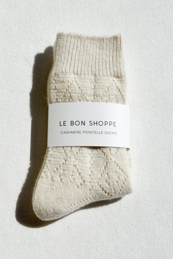 CASHMERE POINTELLE SOCKS - CREAM