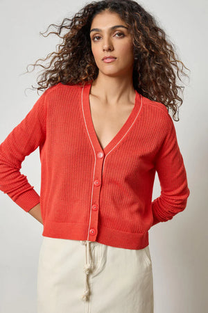 SADDLE SLEEVE V-NECK CARDIGAN