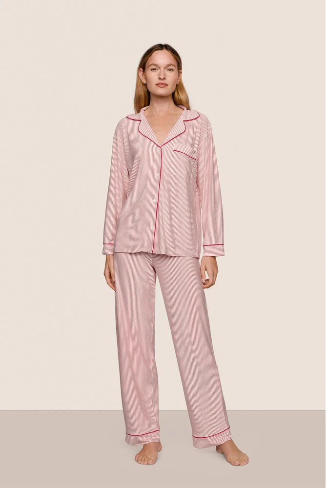 GISELE PRINTED TENCEL MODAL LONG PJ SET - DUO STRIPE HOLLY