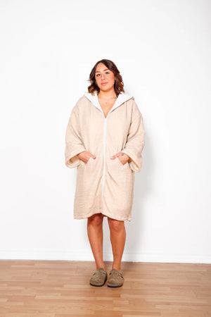 THE POLAR UNISEX FLEECE LINED MUSLIN ZIP PONCHO