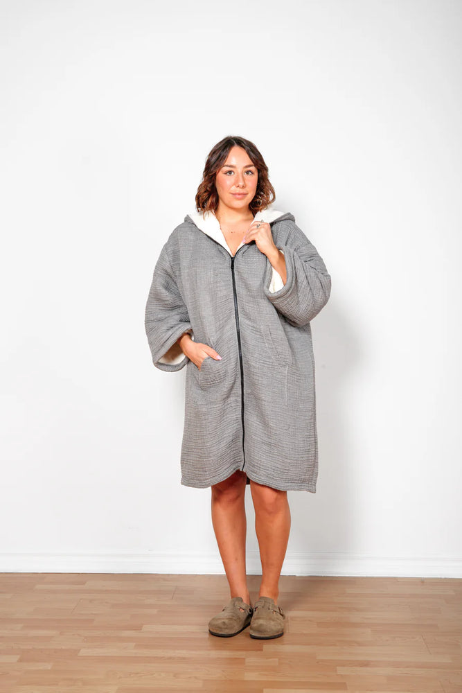 THE POLAR UNISEX FLEECE LINED MUSLIN ZIP PONCHO
