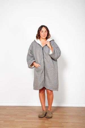 THE POLAR UNISEX FLEECE LINED MUSLIN ZIP PONCHO