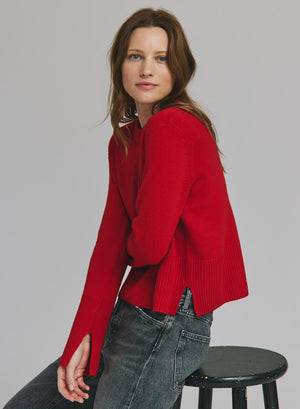 CROPPED BOXY CREW SWEATER