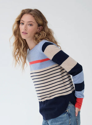 STRIPED SHIRTTAIL CREW SWEATER