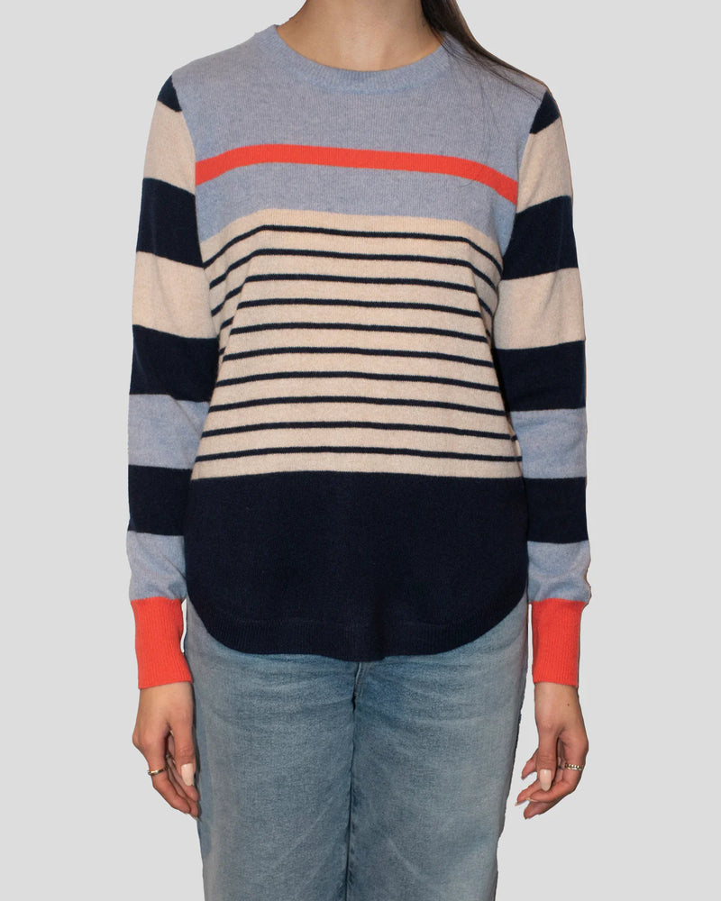 STRIPED SHIRTTAIL CREW SWEATER