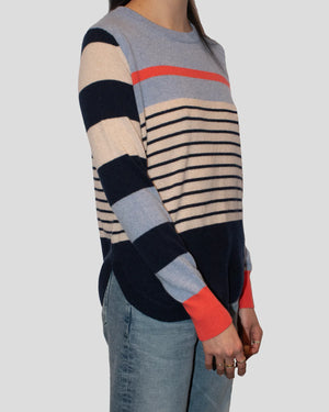 STRIPED SHIRTTAIL CREW SWEATER