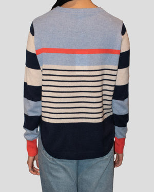 STRIPED SHIRTTAIL CREW SWEATER