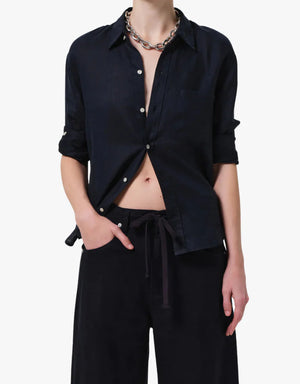 KAYLA SHRUNKEN LINEN SHIRT - NAVY